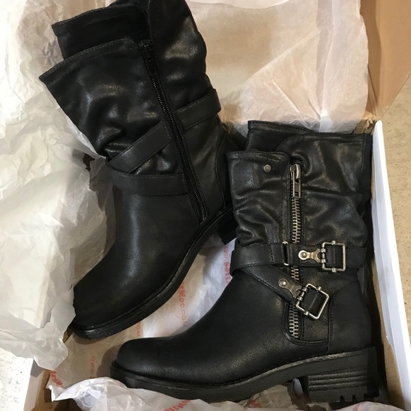 SoftMoc Mid Calf Combat Boots Women's Size 37 US 6 - 6.5 Black Zipper - Picture 1 of 5